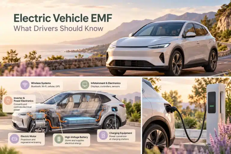 Modern electric vehicle illustrating a guide to electromagnetic fields in EVs