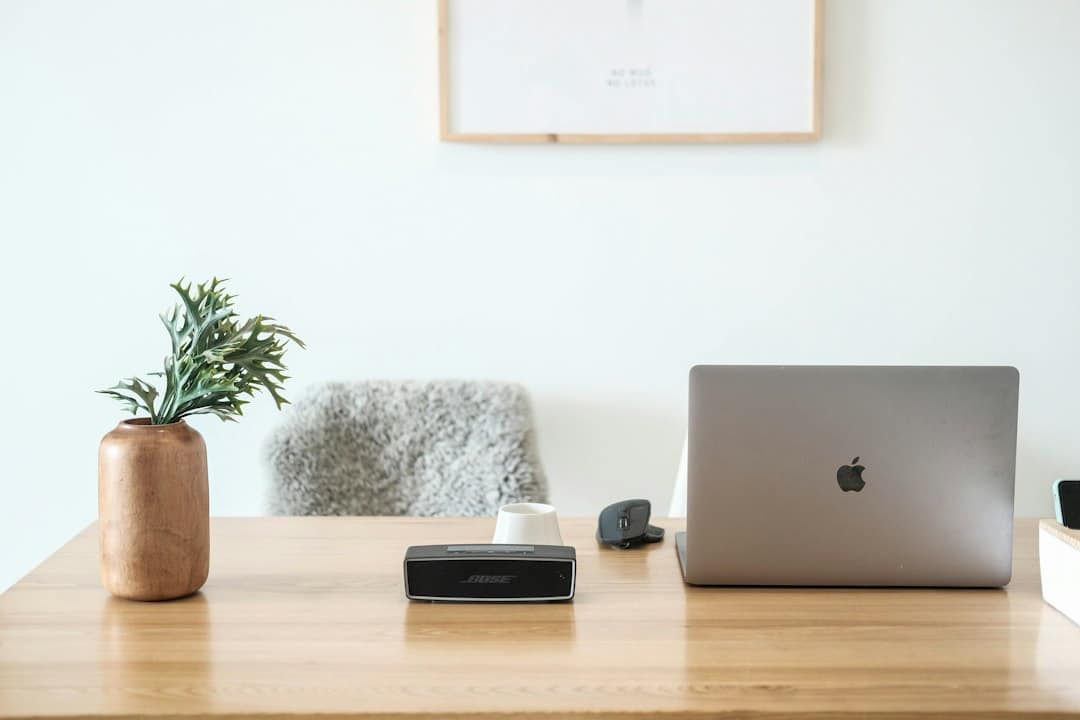Modern home office illustrating practical Wi-Fi router placement and distance from frequently occupied areas